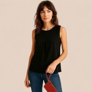 J.Crew Factory Pleated‎ Front Blouse Black Sleeveless Sz 4
